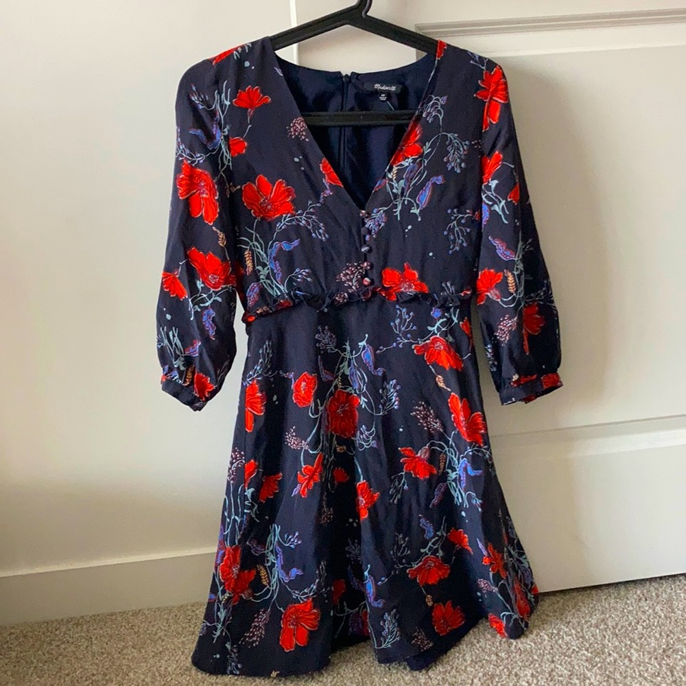 Madewell silk poppy floral ruffle dress size 00